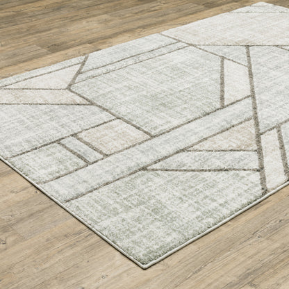 10' X 13' Gray And Ivory Geometric Power Loom Area Rug