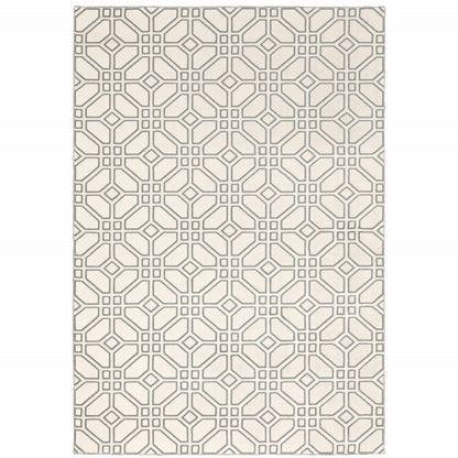 10' X 13' Ivory And Grey Geometric Power Loom Stain Resistant Area Rug