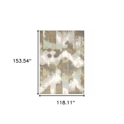 10' X 13' Sage Grey And Brown Abstract Power Loom Stain Resistant Area Rug