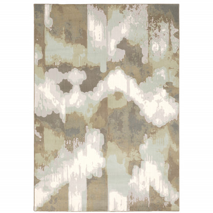 10' X 13' Sage Grey And Brown Abstract Power Loom Stain Resistant Area Rug