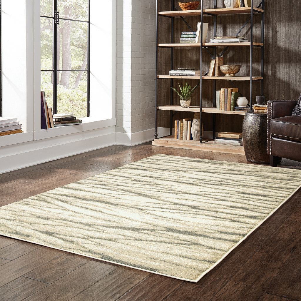 10' X 13' Ivory Sand And Ash Abstract Power Loom Stain Resistant Area Rug