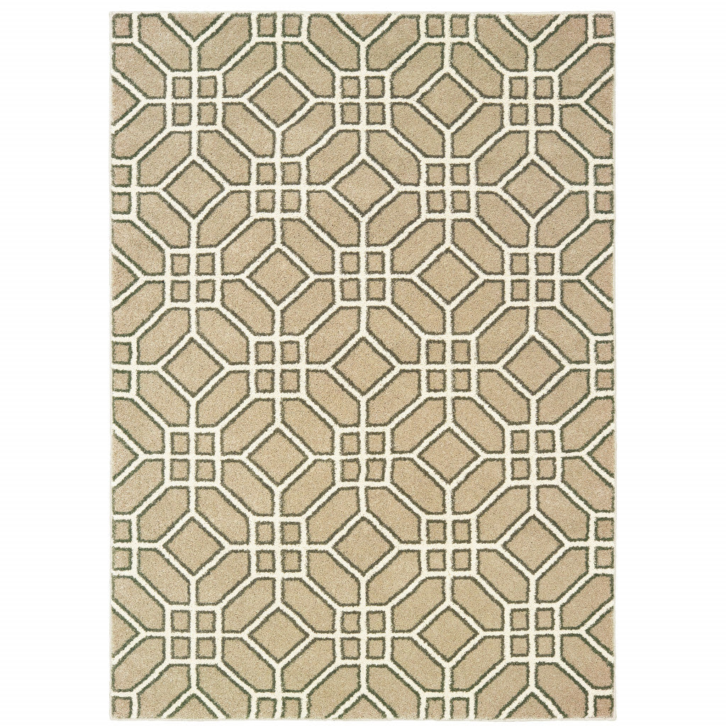 10' X 13' Sand And Ivory Geometric Power Loom Stain Resistant Area Rug