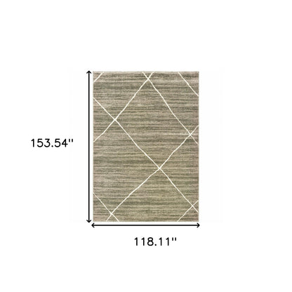 10' X 13' Grey And Ivory Geometric Power Loom Stain Resistant Area Rug