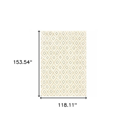 10' X 13' Sand Ash Grey And Ivory Geometric Power Loom Stain Resistant Area Rug