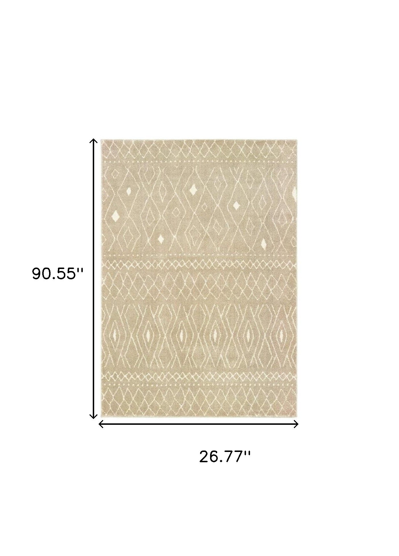 8' Sand And Ivory Geometric Power Loom Runner Rug