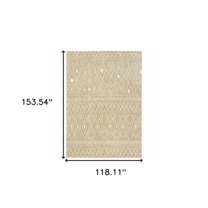 10' X 13' Sand And Ivory Geometric Power Loom Stain Resistant Area Rug