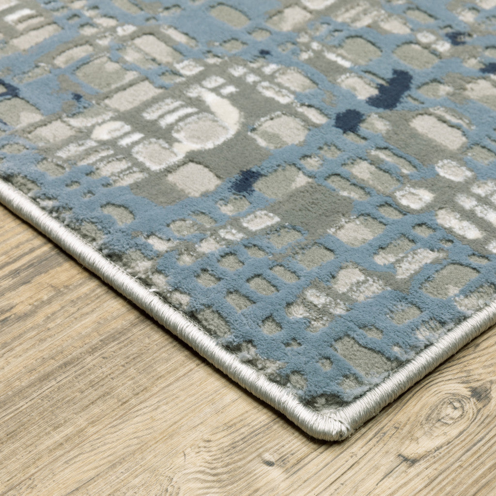 10' X 13' Blue Ivory Grey Brown Beige And Light Blue Abstract Power Loom Stain Resistant Area Rug