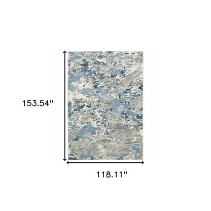 10' X 13' Grey Blue Ivory Navy Beige And Brown Abstract Power Loom Stain Resistant Area Rug