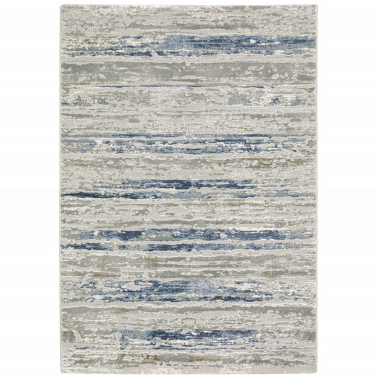 10' X 13' Blue Ivory Grey Light Blue And Brown Abstract Power Loom Stain Resistant Area Rug