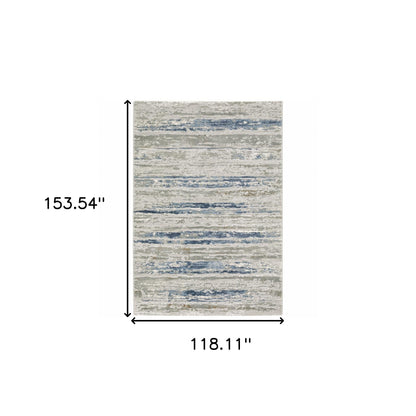 10' X 13' Blue Ivory Grey Light Blue And Brown Abstract Power Loom Stain Resistant Area Rug