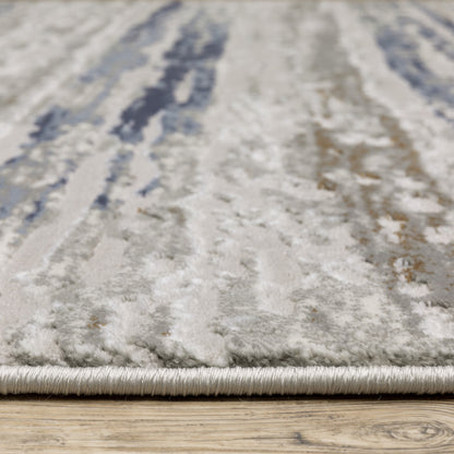 10' X 13' Blue Ivory Grey Light Blue And Brown Abstract Power Loom Stain Resistant Area Rug