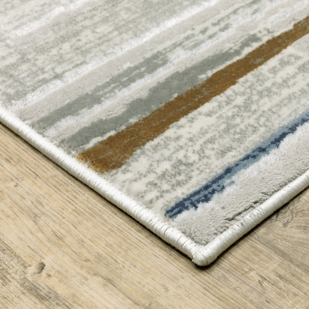 10' X 13' Grey Blue Ivory Brown Beige And Navy Abstract Power Loom Stain Resistant Area Rug