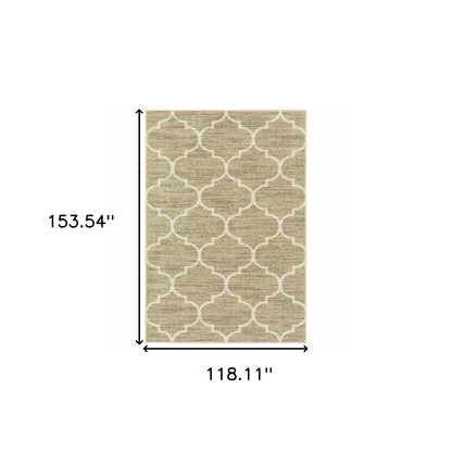 10' X 13' Beige And Ivory Geometric Power Loom Stain Resistant Area Rug