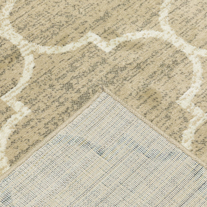 10' X 13' Beige And Ivory Geometric Power Loom Stain Resistant Area Rug