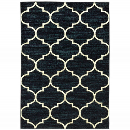 10' X 13' Navy And Ivory Geometric Power Loom Stain Resistant Area Rug