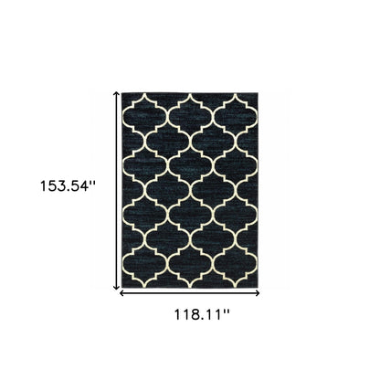 10' X 13' Navy And Ivory Geometric Power Loom Stain Resistant Area Rug