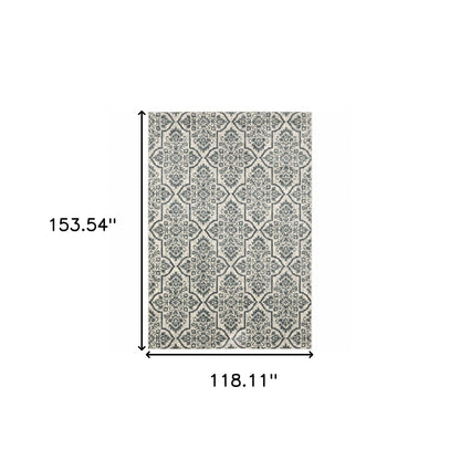 10' X 13' Ivory Blue And Sage Floral Power Loom Stain Resistant Area Rug