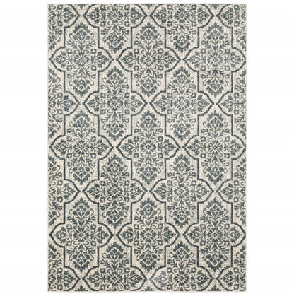 10' X 13' Ivory Blue And Sage Floral Power Loom Stain Resistant Area Rug