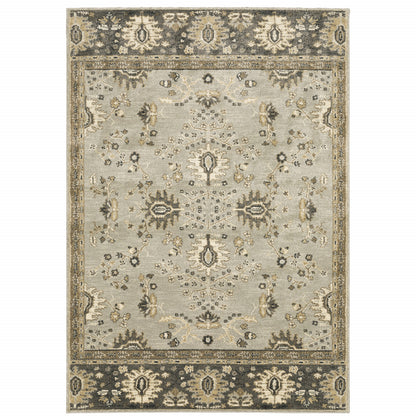 10' X 13' Grey Brown Tan And Beige Oriental Power Loom Stain Resistant Area Rug