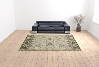 10' X 13' Grey Brown Tan And Beige Oriental Power Loom Stain Resistant Area Rug