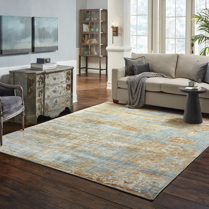 10' X 14' Blue And Brown Abstract Hand Loomed Stain Resistant Area Rug