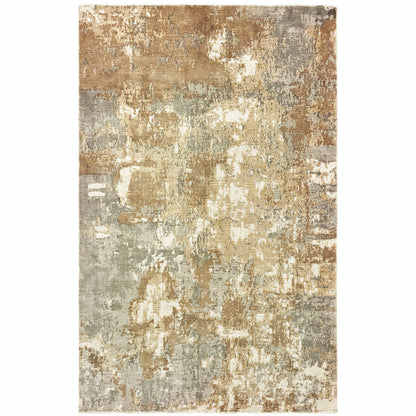 10' X 14' Grey And Brown Abstract Hand Loomed Stain Resistant Area Rug