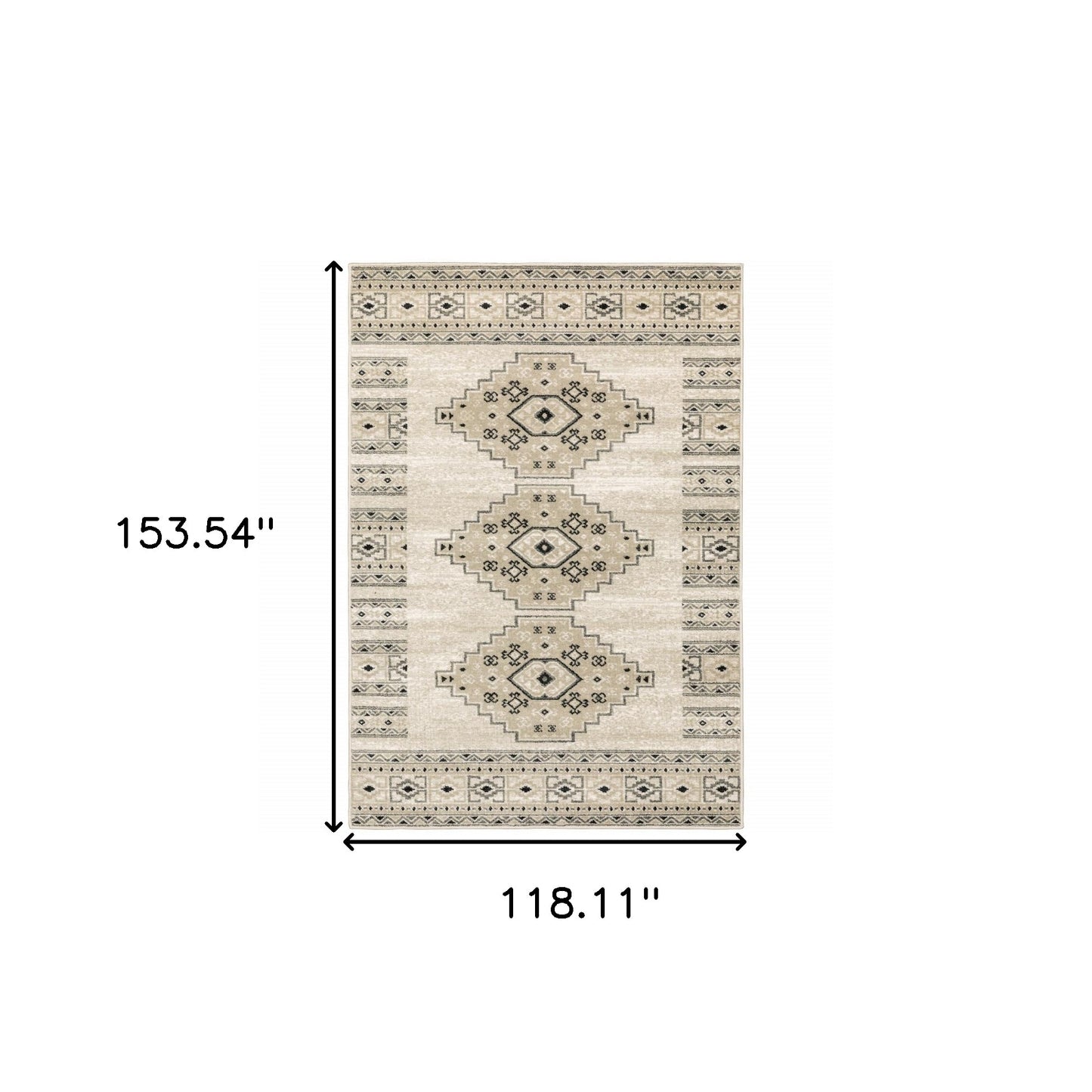 10' X 13' Ivory Grey Black And Ivory Southwestern Power Loom Stain Resistant Area Rug