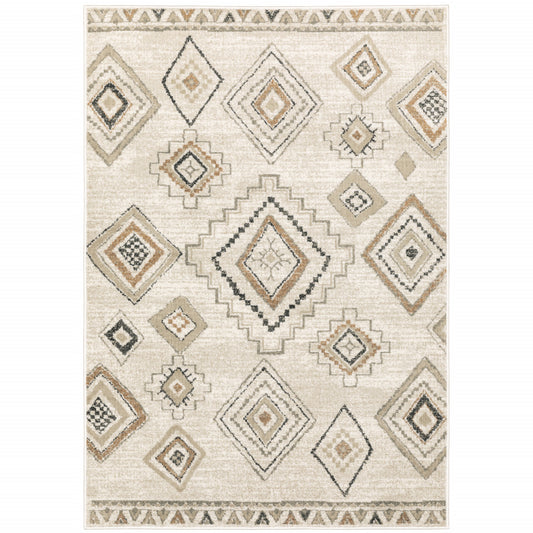 10' X 13' Ivory Orange Tan Black And Grey Southwestern Power Loom Stain Resistant Area Rug