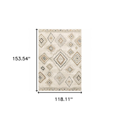 10' X 13' Ivory Orange Tan Black And Grey Southwestern Power Loom Stain Resistant Area Rug