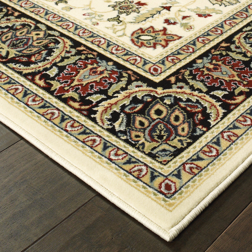 10' X 13' Ivory And Black Oriental Power Loom Stain Resistant Area Rug