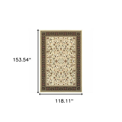 10' X 13' Ivory And Black Oriental Power Loom Stain Resistant Area Rug