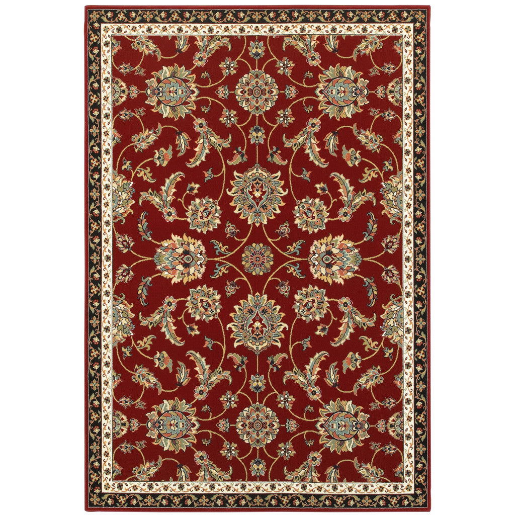 10' X 13' Red Black Blue Ivory Green And Salmon Oriental Power Loom Stain Resistant Area Rug