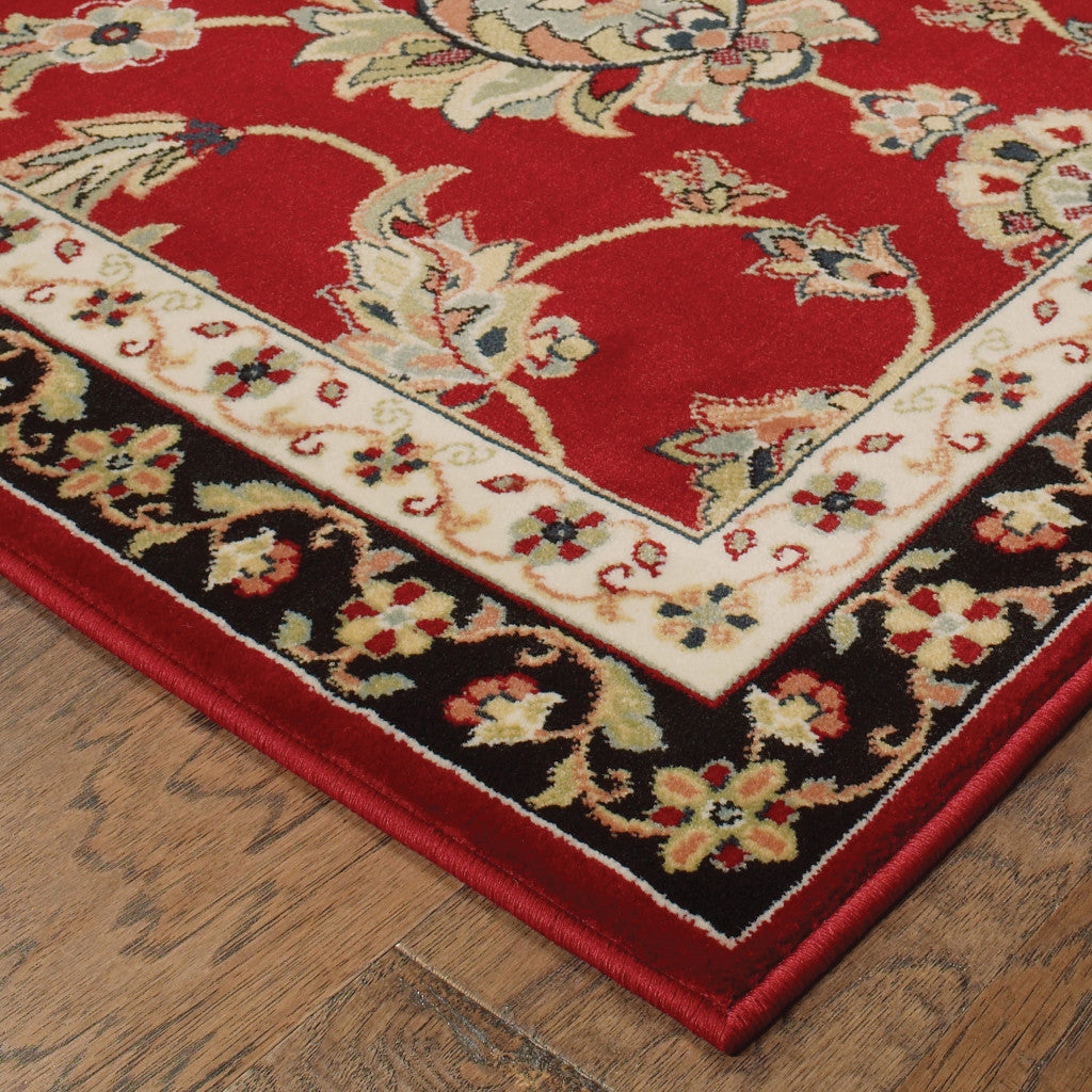 10' X 13' Red Black Blue Ivory Green And Salmon Oriental Power Loom Stain Resistant Area Rug