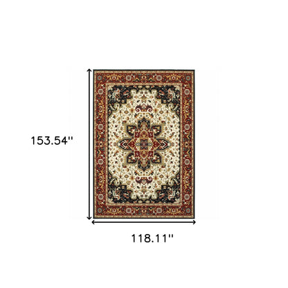 10' X 13' Red And Ivory Oriental Power Loom Stain Resistant Area Rug