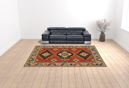 10' X 13' Red Gold Blue Brown Oriental Power Loom Stain Resistant Area Rug With Fringe