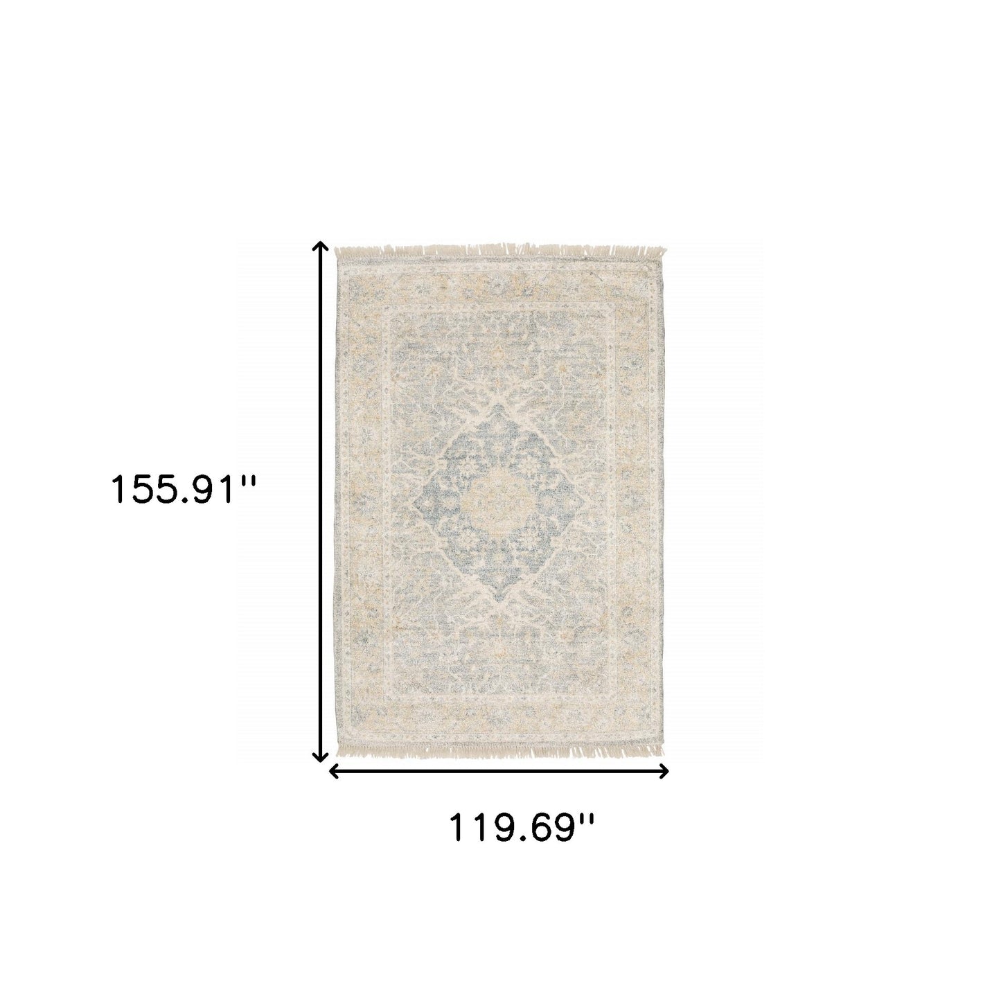 10' X 13' Grey And Beige Oriental Hand Loomed Stain Resistant Area Rug With Fringe