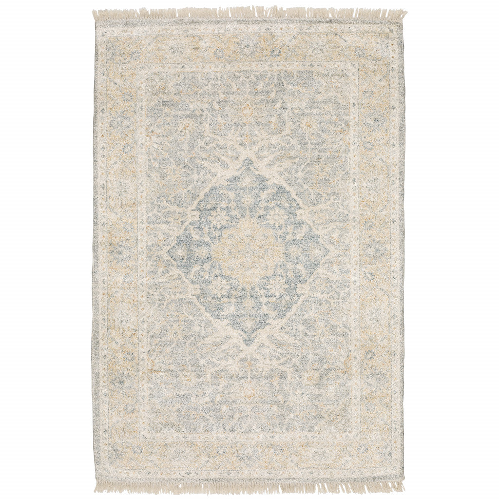 10' X 13' Grey And Beige Oriental Hand Loomed Stain Resistant Area Rug With Fringe