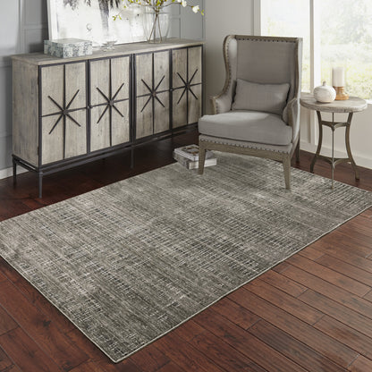 10' X 13' Charcoal Grey Grey Ivory Tan And Brown Abstract Power Loom Stain Resistant Area Rug