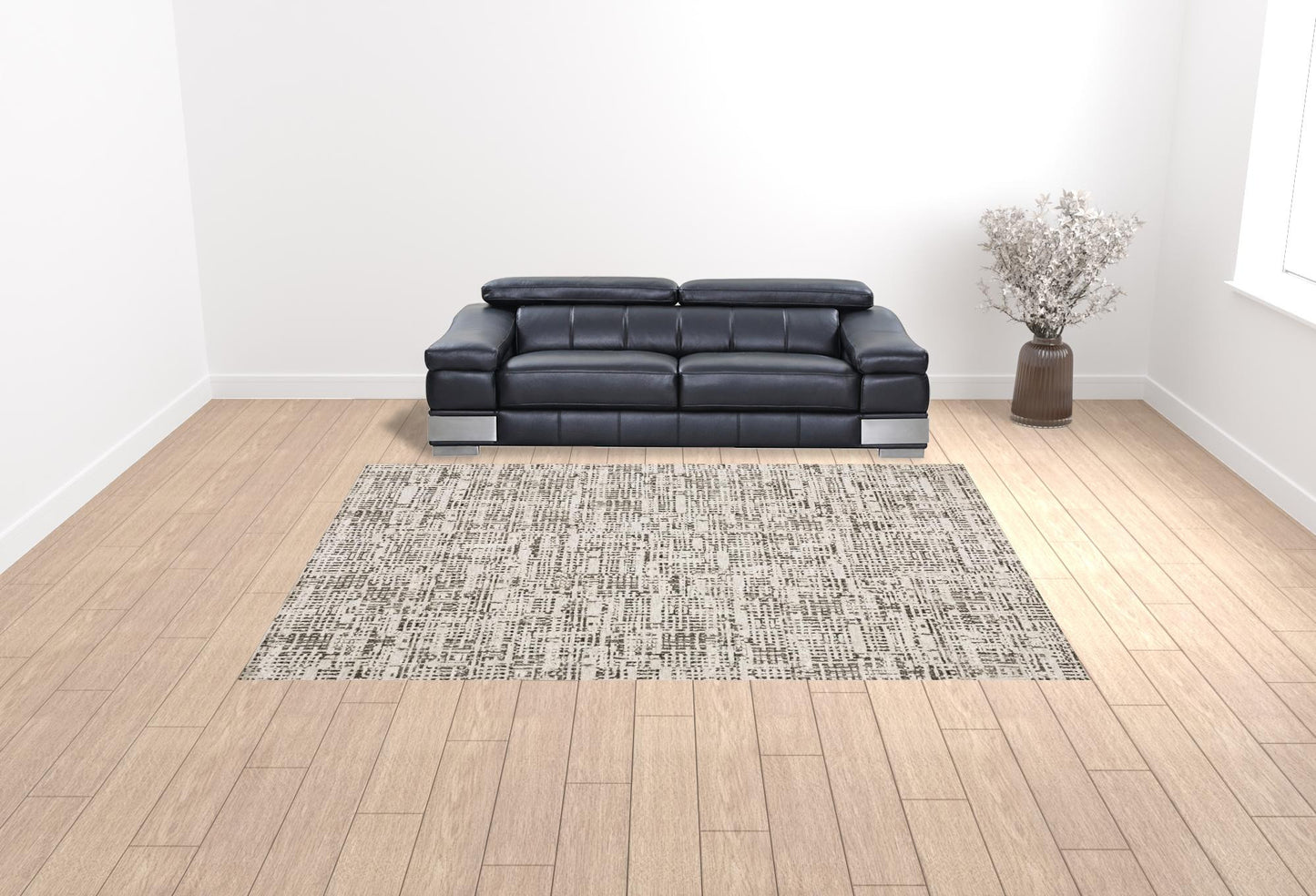 10' X 13' Ivory Grey Charcoal Brown And Beige Abstract Power Loom Stain Resistant Area Rug