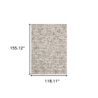 10' X 13' Ivory Grey Charcoal Brown And Beige Abstract Power Loom Stain Resistant Area Rug