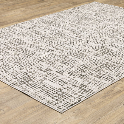 10' X 13' Ivory Grey Charcoal Brown And Beige Abstract Power Loom Stain Resistant Area Rug