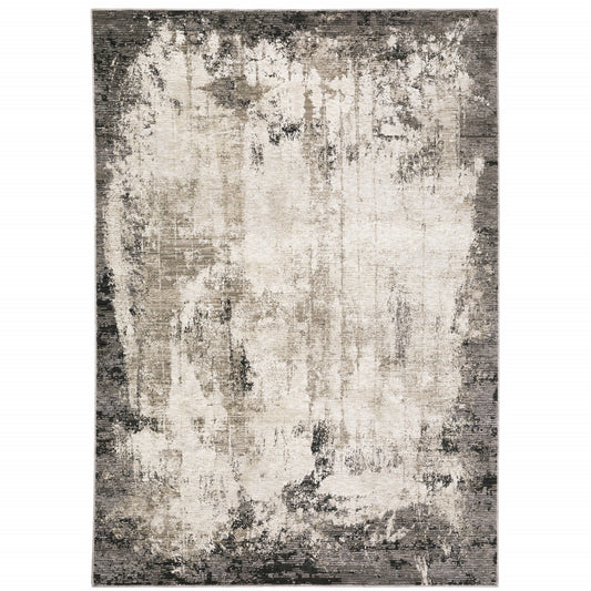 10' X 13' Grey Ivory Charcoal Tan Black And Beige Abstract Power Loom Stain Resistant Area Rug