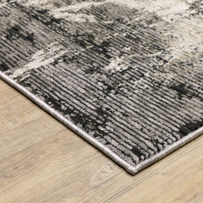 10' X 13' Grey Ivory Charcoal Tan Black And Beige Abstract Power Loom Stain Resistant Area Rug