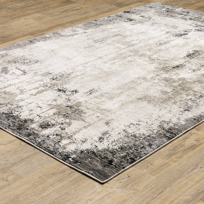 10' X 13' Grey Ivory Charcoal Tan Black And Beige Abstract Power Loom Stain Resistant Area Rug