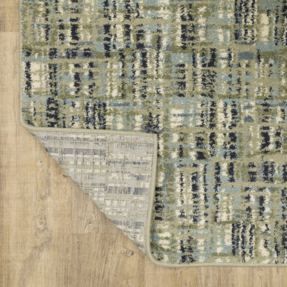 10' X 13' Green Blue Ivory Beige And Light Blue Abstract Power Loom Stain Resistant Area Rug