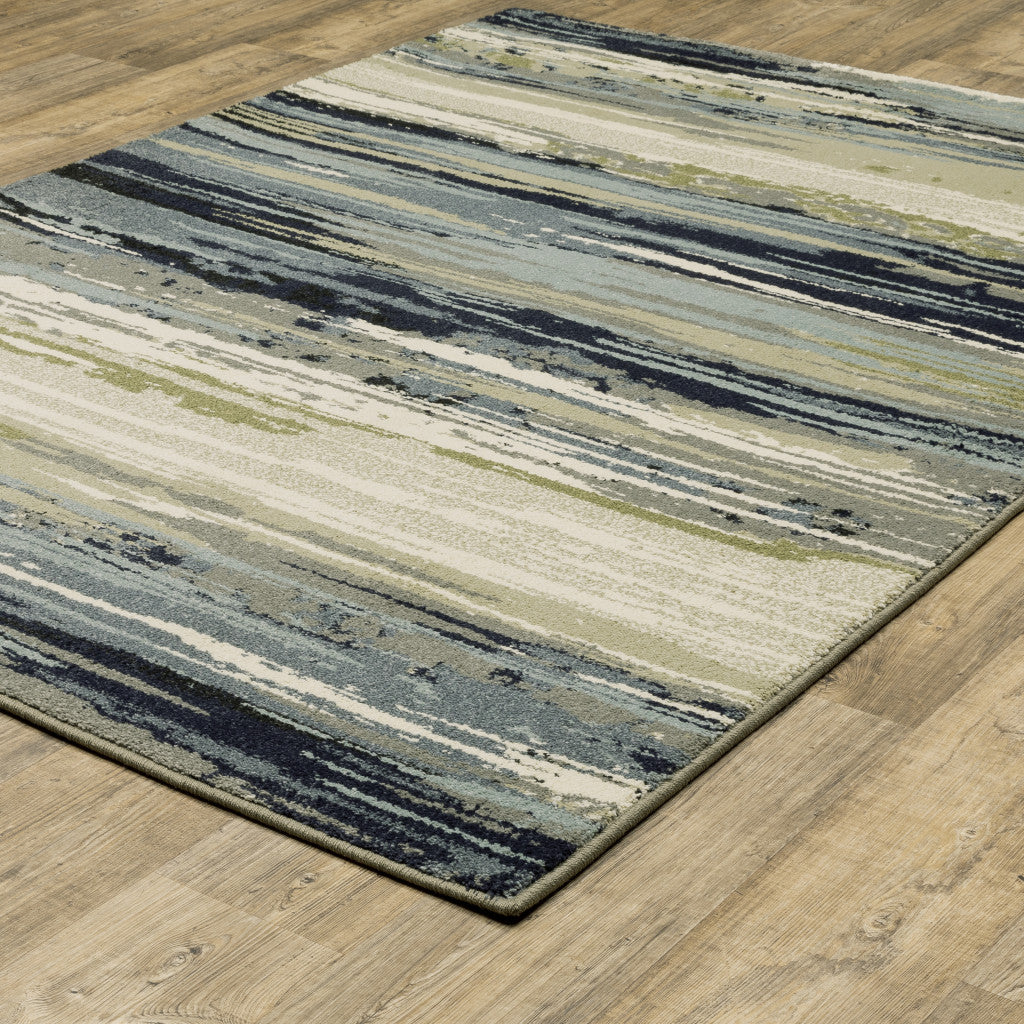 10' X 13' Blue Green Grey Light Blue And Beige Abstract Power Loom Stain Resistant Area Rug