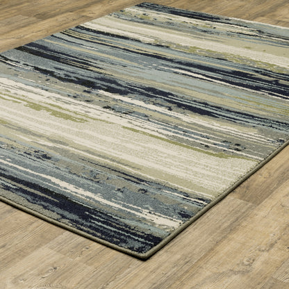 10' X 13' Blue Green Grey Light Blue And Beige Abstract Power Loom Stain Resistant Area Rug