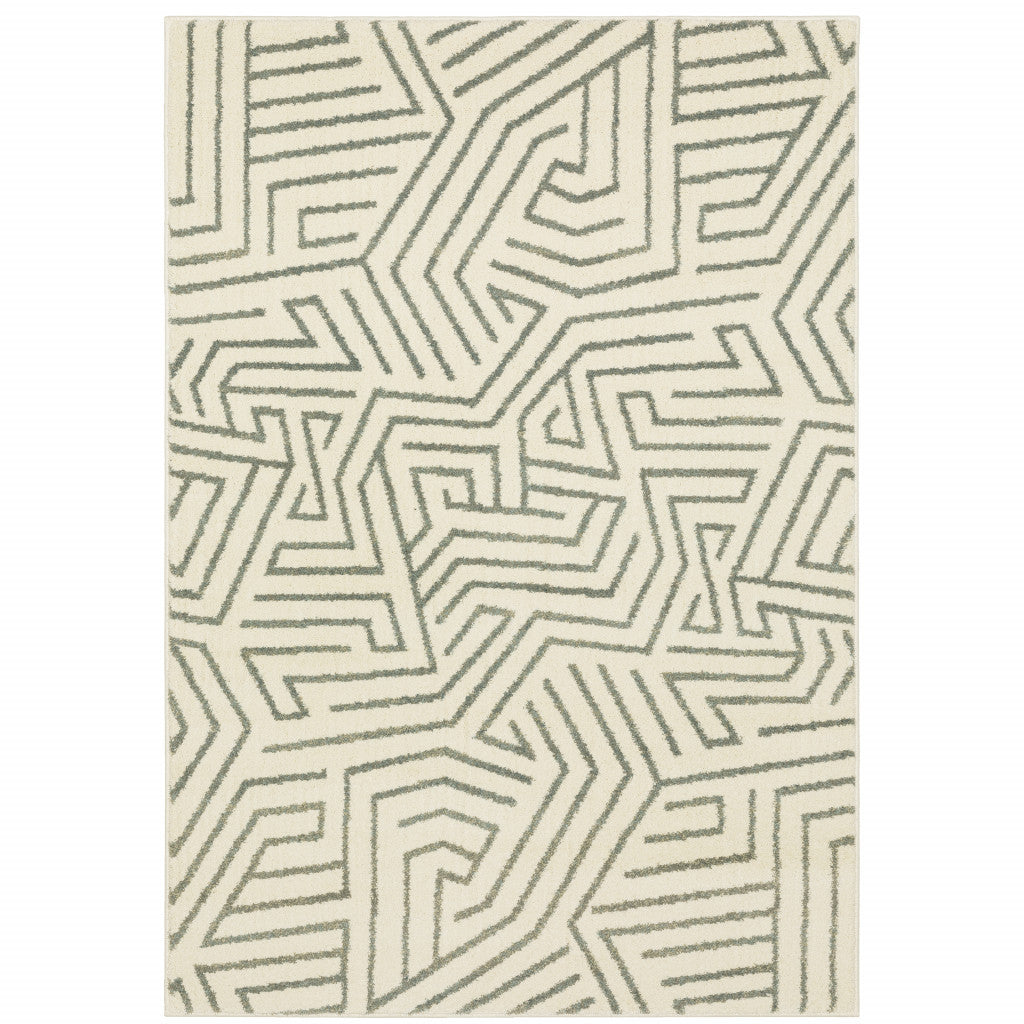 10' X 13' Gray And Ivory Geometric Power Loom Area Rug