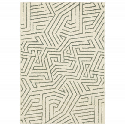 10' X 13' Gray And Ivory Geometric Power Loom Area Rug