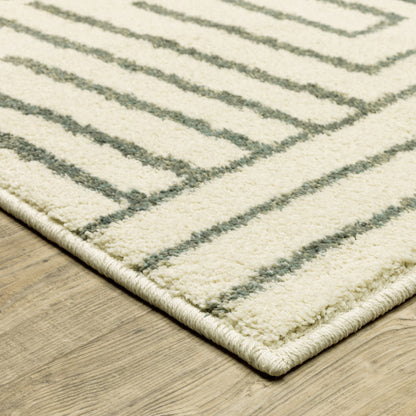 10' X 13' Gray And Ivory Geometric Power Loom Area Rug